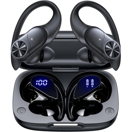 Bluetooth Headphones Wireless Earbuds 80hrs Playtime Wireless Charging Case Digital Display Sports Ear buds with Earhook Deep
